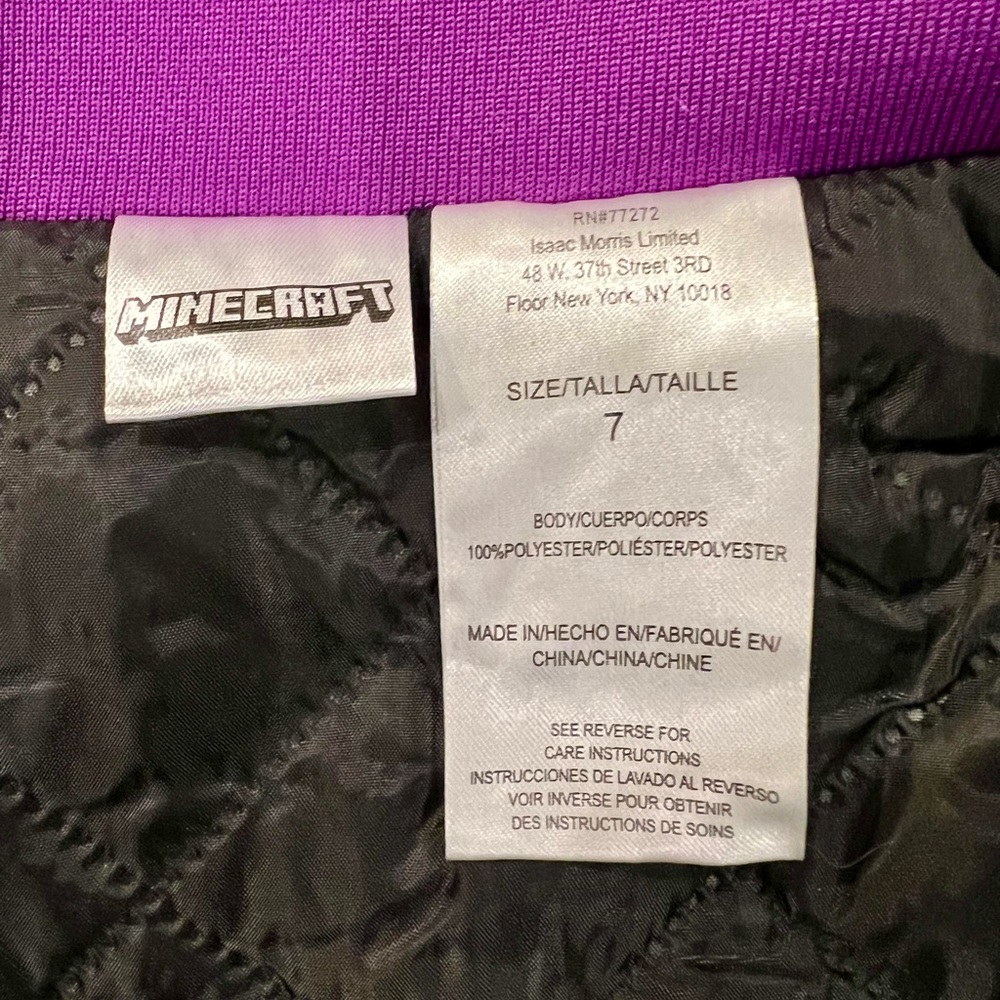 Minecraft Ender Dragon Bomber Jacket Kids Black and Purple Puffer Size 7 Unique - Picture 12 of 12